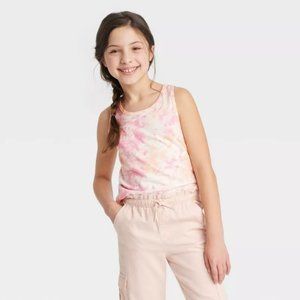 Cat & Jack Girls' Tie Dye Crew Neck Relaxed Fit Tank Top Cream XS (4/5) NWT